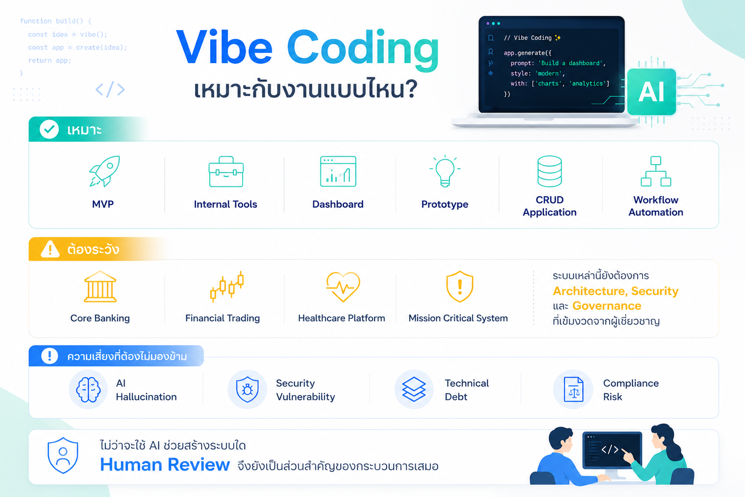 Vibe Coding เหมาะกับงานแบบไหน — และความเสี่ยงที่องค์กรไม่ควรมองข้าม